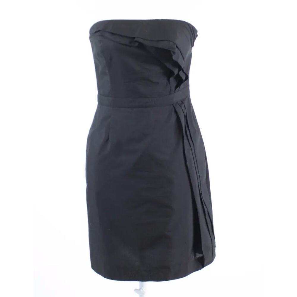 Ann Taylor Loft Black Strapless Sheath Mini Dress Size 6 Pleated‎ Cotton Blend